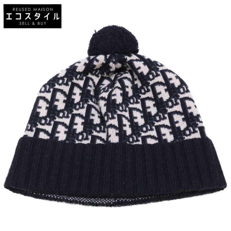 Christian DIOR []25dob701i099 Oblique Cashmere Pompom Beanie Knit Hat