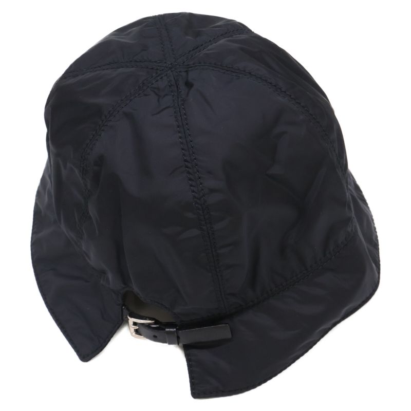 Prada [] Logo Embroidery Leather Belt Nylon Bucket Hat M