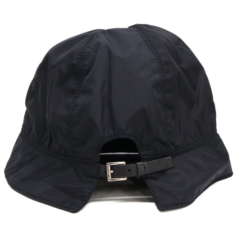 Prada [] Logo Embroidery Leather Belt Nylon Bucket Hat M
