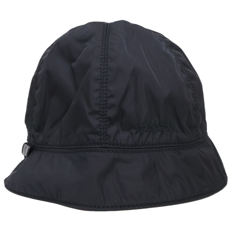 Prada [] Logo Embroidery Leather Belt Nylon Bucket Hat M