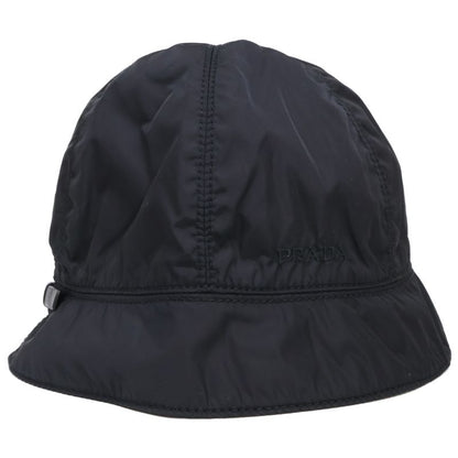 Prada [] Logo Embroidery Leather Belt Nylon Bucket Hat M