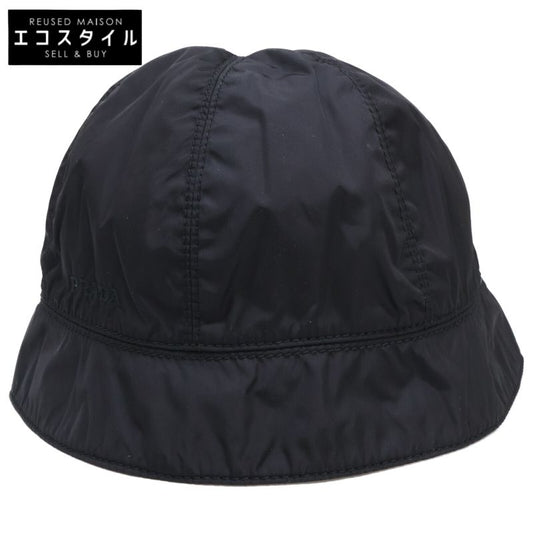 Prada [] Logo Embroidery Leather Belt Nylon Bucket Hat M