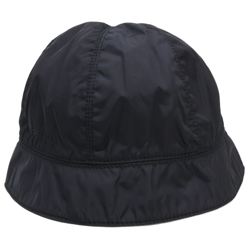 Prada [] Logo Embroidery Leather Belt Nylon Bucket Hat M