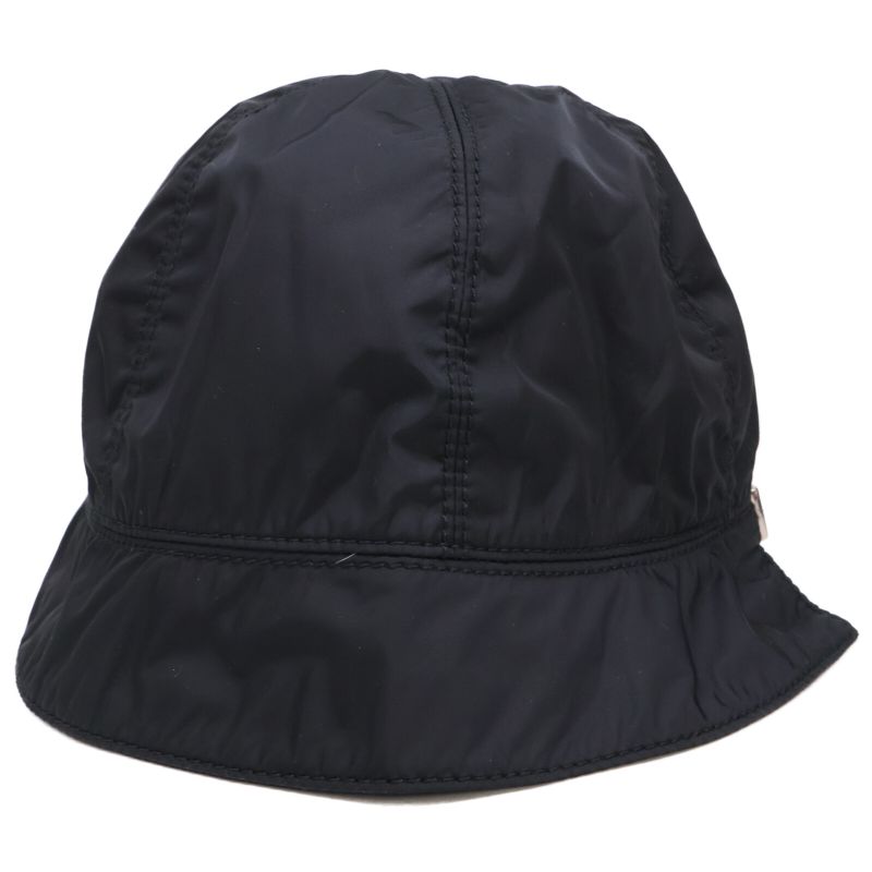 Prada [] Logo Embroidery Leather Belt Nylon Bucket Hat M