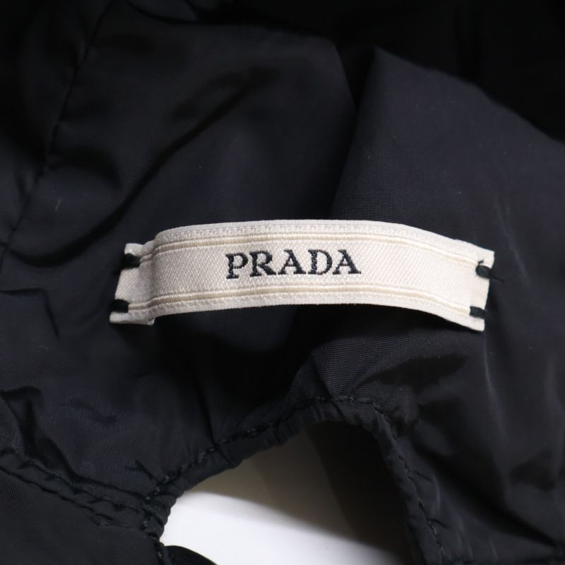 Prada [] Logo Embroidery Leather Belt Nylon Bucket Hat M
