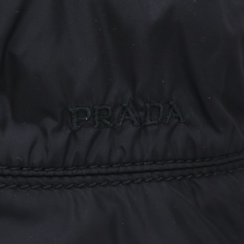 Prada [] Logo Embroidery Leather Belt Nylon Bucket Hat M