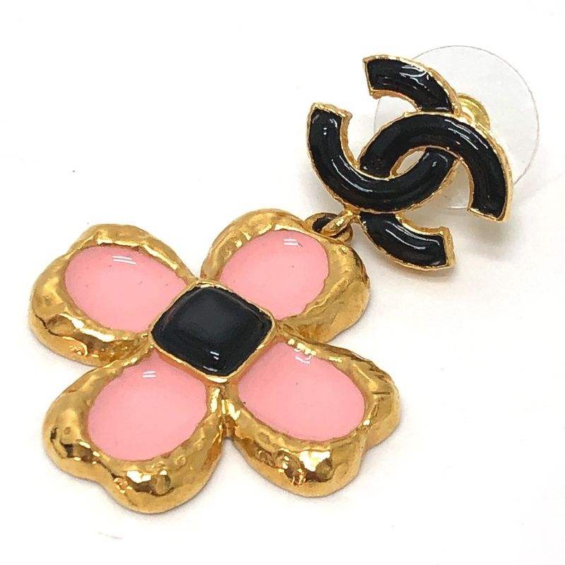 Chanel Earrings Coco Mark Flower Jewelry Accessories Earring Metal Pink And
