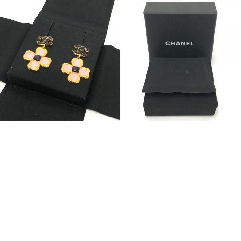 Chanel Earrings Coco Mark Flower Jewelry Accessories Earring Metal Pink And
