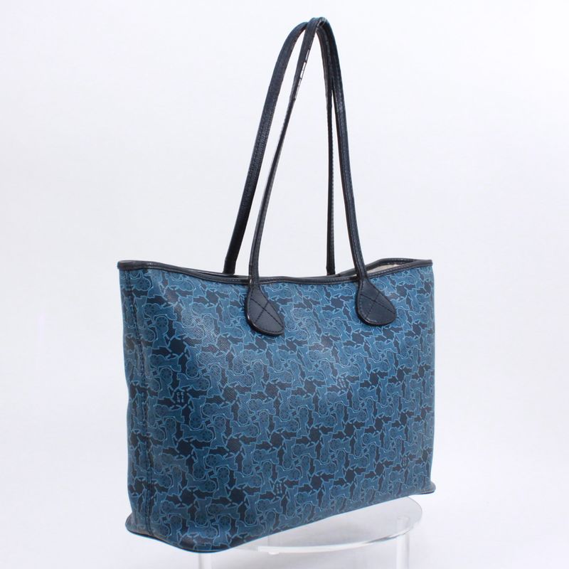 Celine Carriage Leather X PVC Blue Tote Bag Silver Sc-st-0098