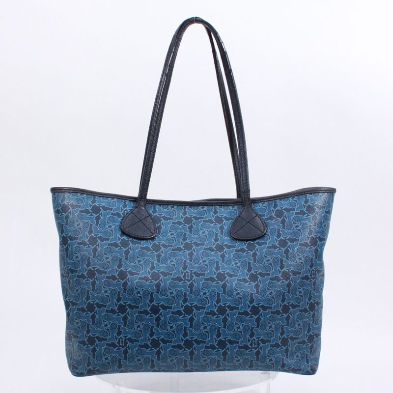 Celine Carriage Leather X PVC Blue Tote Bag Silver Sc-st-0098