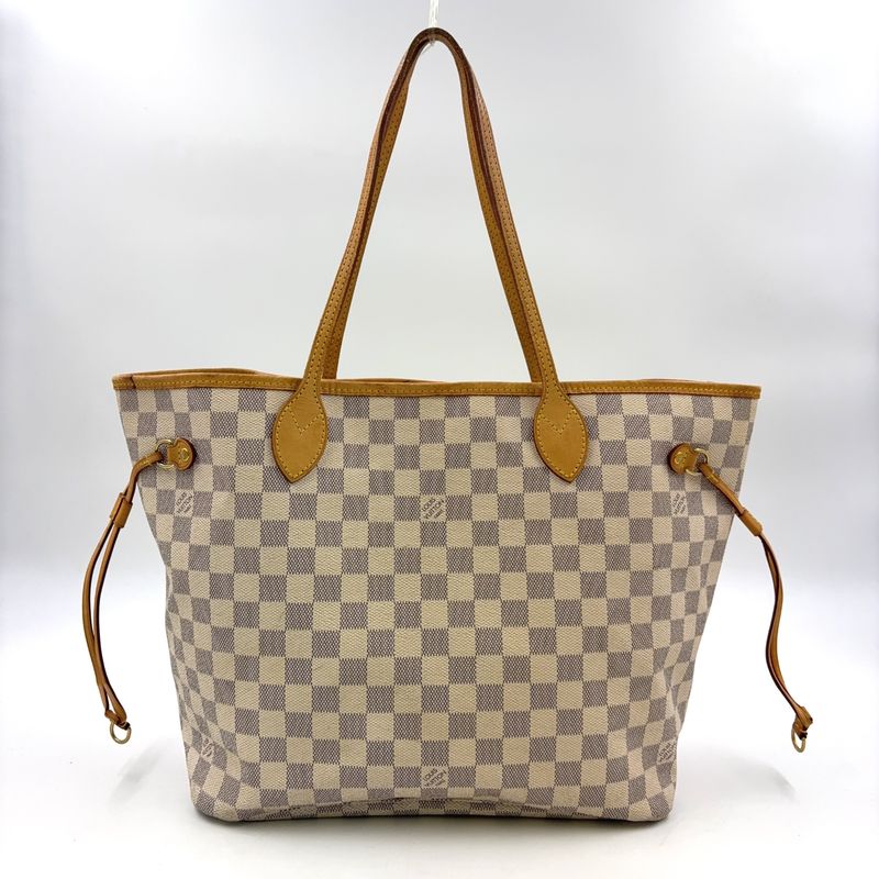 Louis Vuitton Neverfull MM Damier Azure Damier Azure Leather × PVC White Tote
