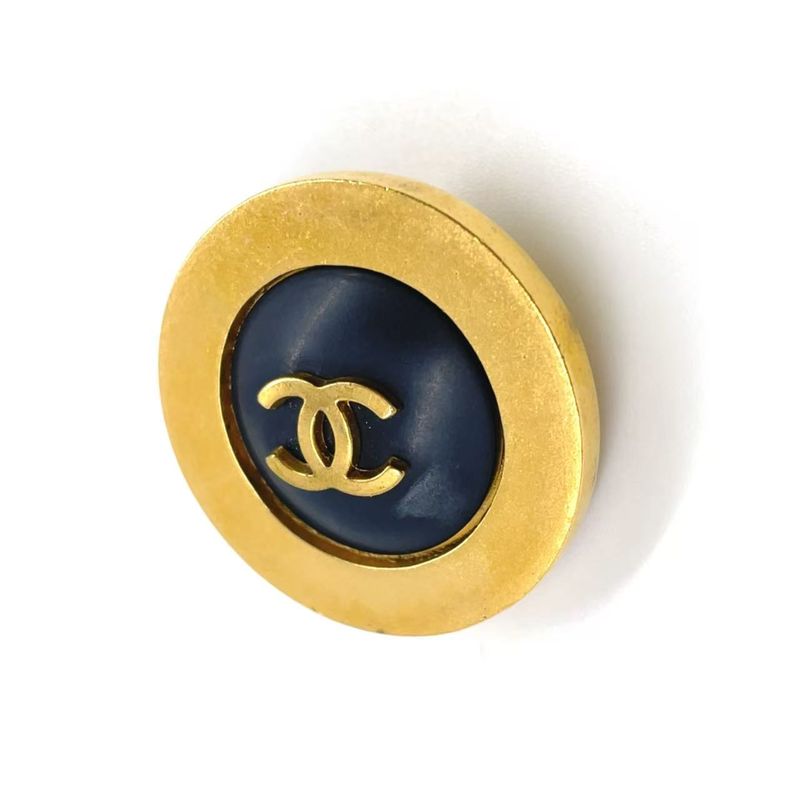 Chanel Round Coco Mark GP X Plastic Gold X Black Earrings