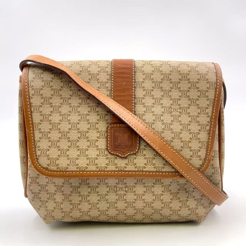 Celine Macadam Leather And PVC Shoulder Bag Gold