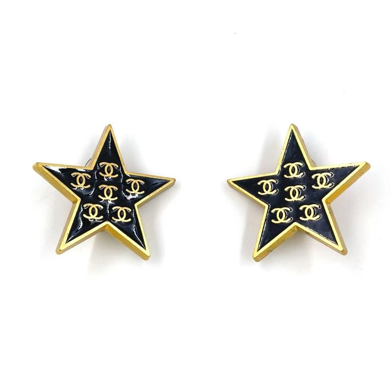Chanel Star Coco Mark GP Gold And Black Earrings
