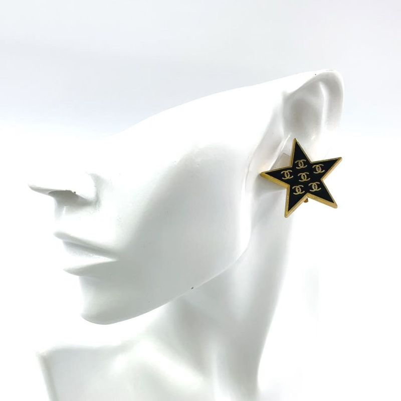 Chanel Star Coco Mark GP Gold And Black Earrings