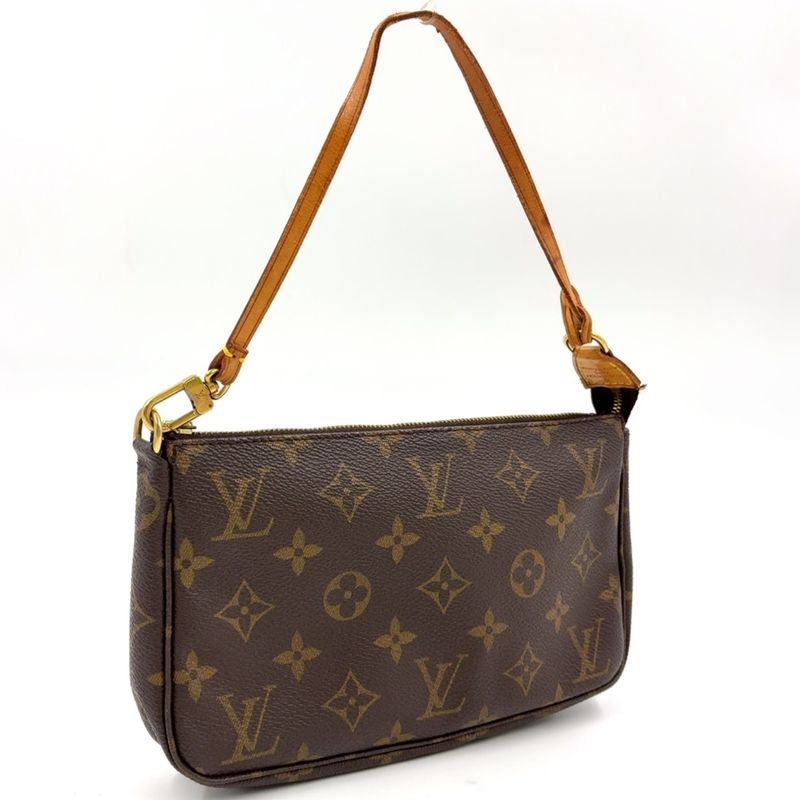 Louis Vuitton Pochette Accessoire Monogram Leather X PVC Brown Handbag Gold
