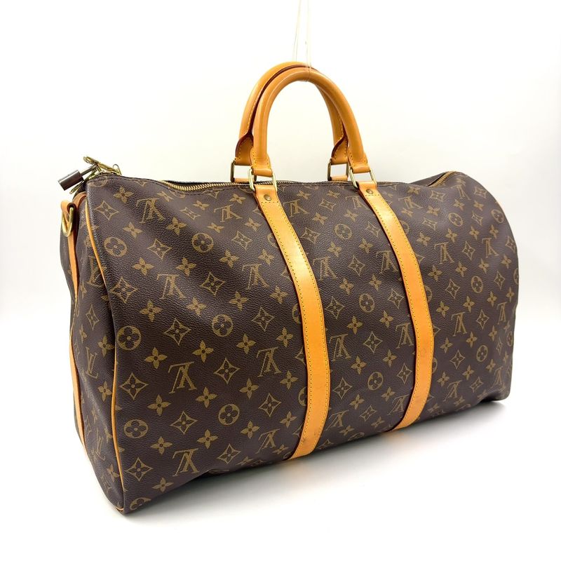 Louis Vuitton Keepall Bandoliere 50 Monogram Leather X PVC Brown Boston Bag