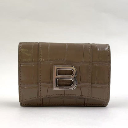Balenciaga Hourglass Croc Shape Purses Leather Gray Beige Wallet Silver
