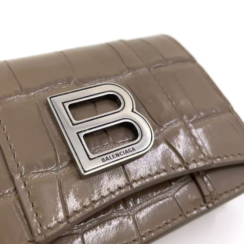 Balenciaga Hourglass Croc Shape Purses Leather Gray Beige Wallet Silver