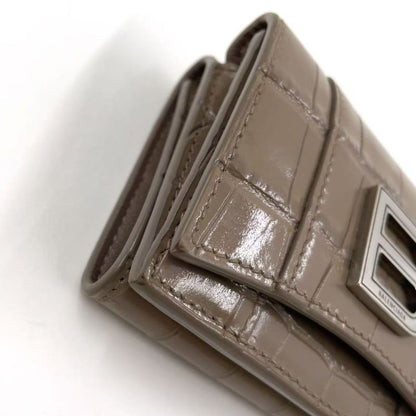 Balenciaga Hourglass Croc Shape Purses Leather Gray Beige Wallet Silver