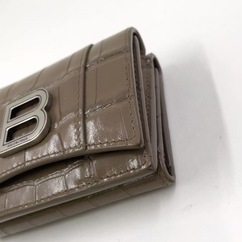 Balenciaga Hourglass Croc Shape Purses Leather Gray Beige Wallet Silver
