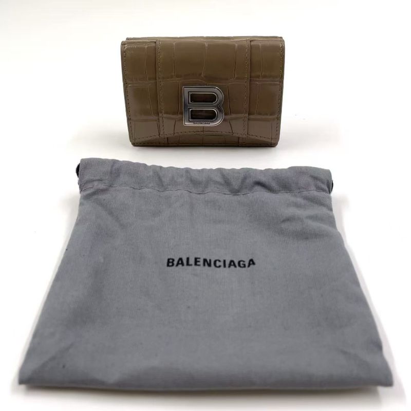 Balenciaga Hourglass Croc Shape Purses Leather Gray Beige Wallet Silver