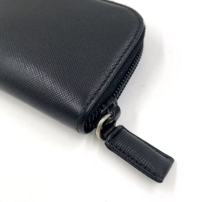 Prada Triangle Logo Coin Case Leather Black Wallet Silver