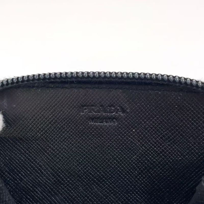 Prada Triangle Logo Coin Case Leather Black Wallet Silver