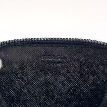Prada Triangle Logo Coin Case Leather Black Wallet Silver