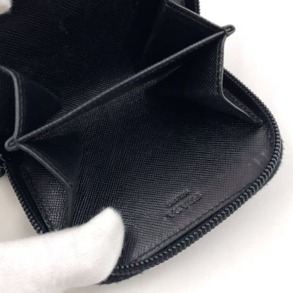 Prada Triangle Logo Coin Case Leather Black Wallet Silver