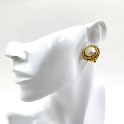 Chanel Pearl Motif One Side Logo Plate Broken GP Gold Earrings