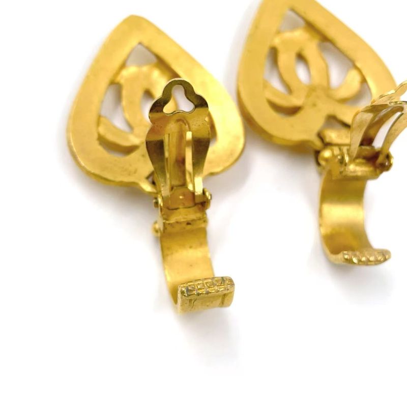 Chanel Coco Mark Heart Motif GP Gold Earrings