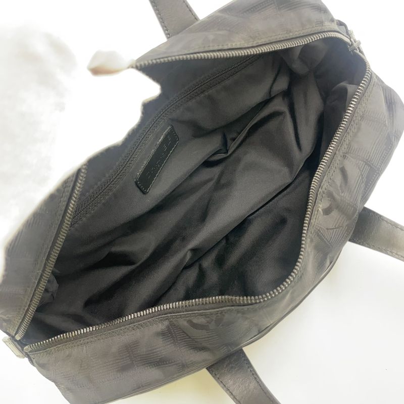 Chanel New Travel Line Mini Boston Bag Serial No 7 Nylon Black Handbag Black