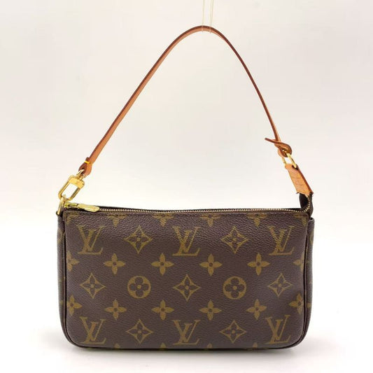 Louis Vuitton Pochette Accessoire Monogram Leather X PVC Brown Handbag Gold