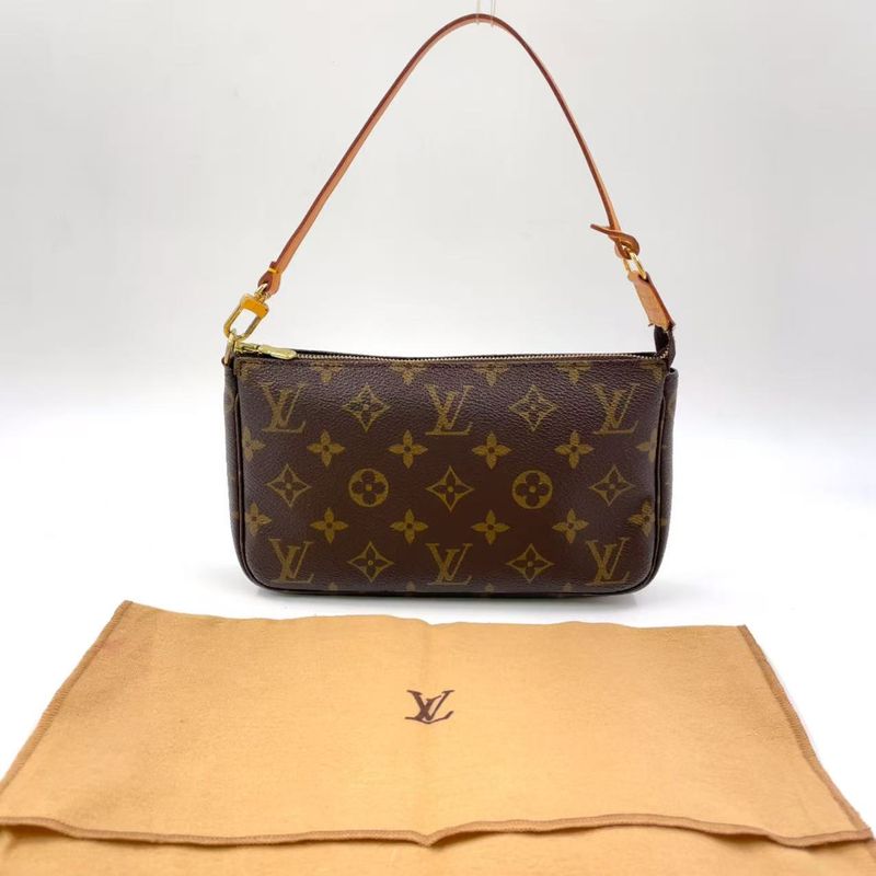 Louis Vuitton Pochette Accessoire Monogram Leather X PVC Brown Handbag Gold