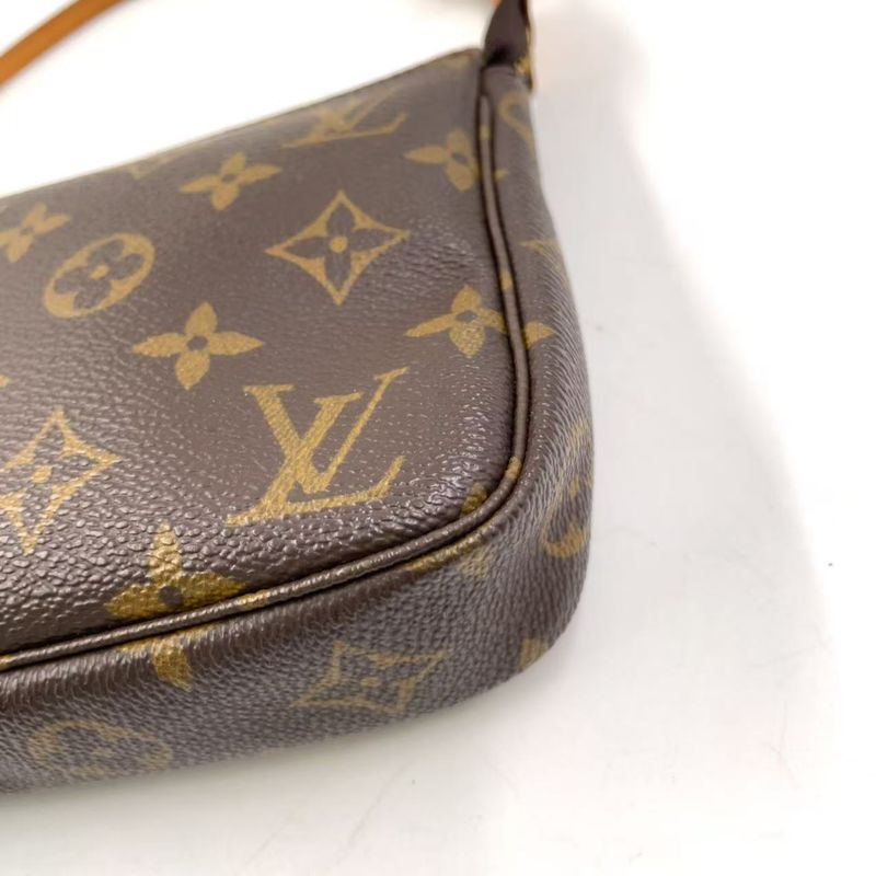 Louis Vuitton Pochette Accessoire Monogram Leather X PVC Brown Handbag Gold