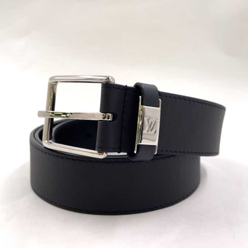 Louis Vuitton Santure Vendome Leather Black Belt Silver M0542