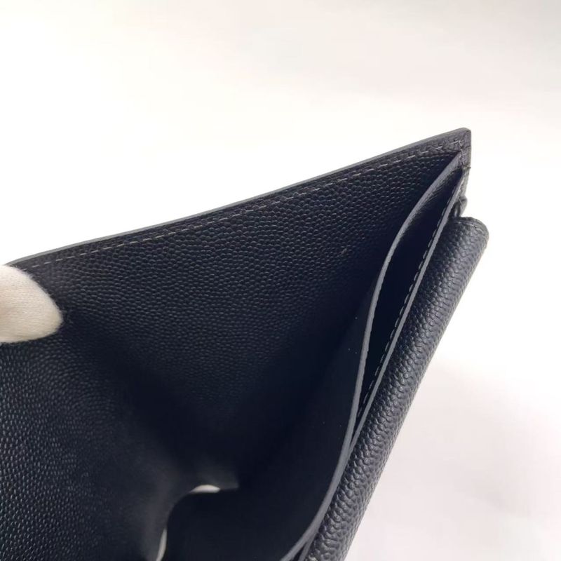 Cartier Santos Logo Plate Fold Leather Black Wallet Silver