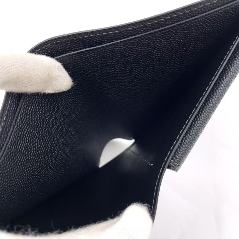 Cartier Santos Logo Plate Fold Leather Black Wallet Silver