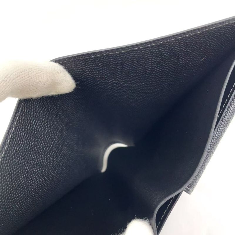 Cartier Santos Logo Plate Fold Leather Black Wallet Silver