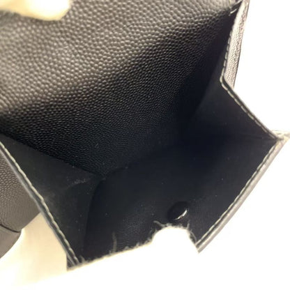 Cartier Santos Logo Plate Fold Leather Black Wallet Silver