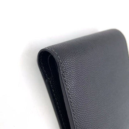 Cartier Santos Logo Plate Fold Leather Black Wallet Silver