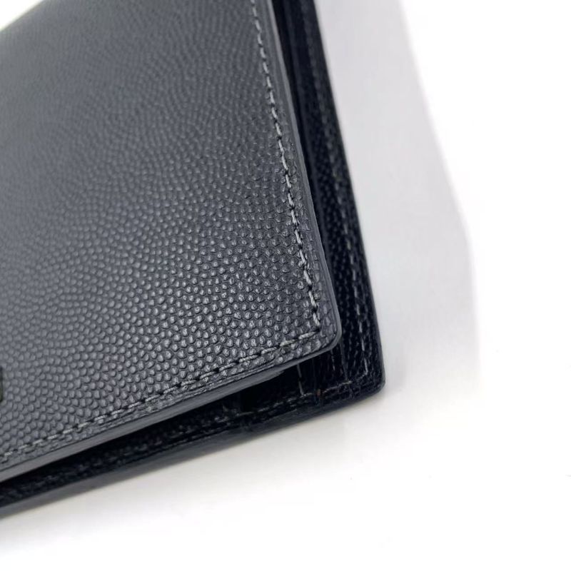 Cartier Santos Logo Plate Fold Leather Black Wallet Silver