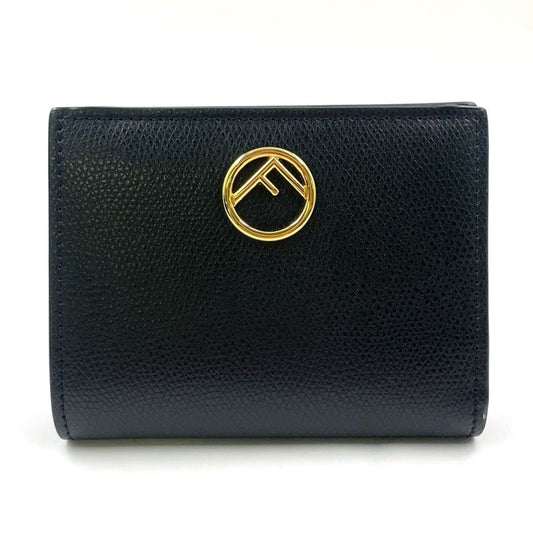 Fendi Compact Wallet Bifold Leather Black Wallet Gold 8m0387-a18b