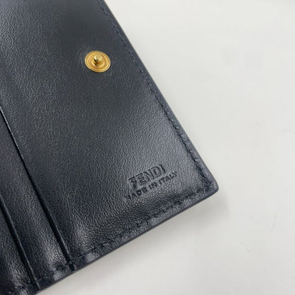 Fendi Compact Wallet Bifold Leather Black Wallet Gold 8m0387-a18b