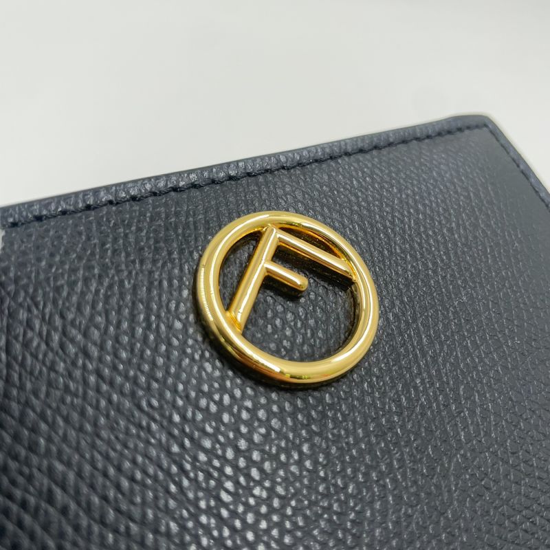 Fendi Compact Wallet Bifold Leather Black Wallet Gold 8m0387-a18b