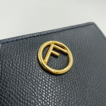 Fendi Compact Wallet Bifold Leather Black Wallet Gold 8m0387-a18b