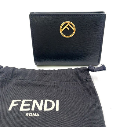 Fendi Compact Wallet Bifold Leather Black Wallet Gold 8m0387-a18b