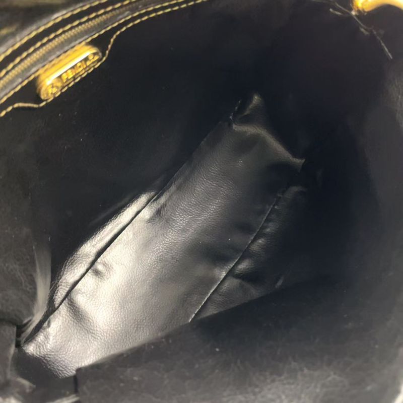 Fendi Pecan Pattern Leather × PVC Black × Beige Shoulder Bag Gold