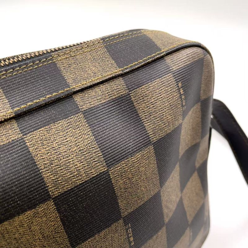 Fendi Pecan Pattern Leather × PVC Black × Beige Shoulder Bag Gold